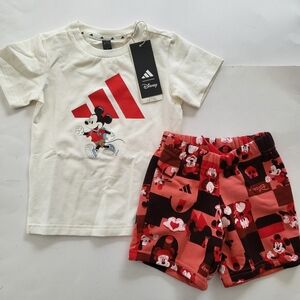 Adidas x Disney Baby boys 2pc OUTFIT 2pc shorts set Size 18M Red JF3625